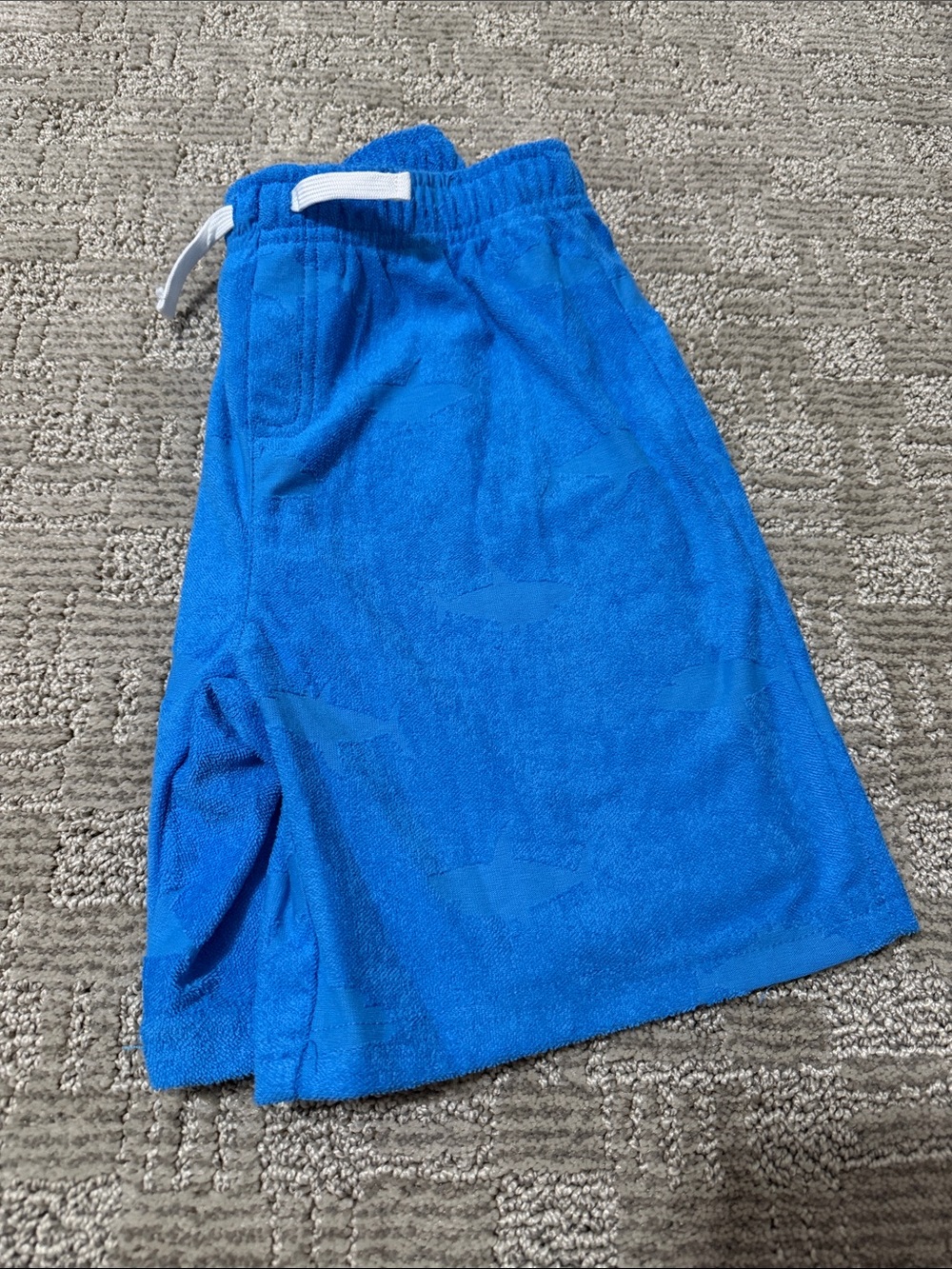Banana Boat Kids Blue Terry Cloth Drawstring Shorts with shark print NWT 7